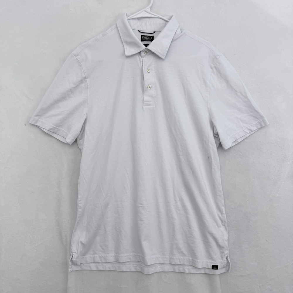 Faherty The Movement Polo Shirt Mens L White Knit Golf Preppy Casual